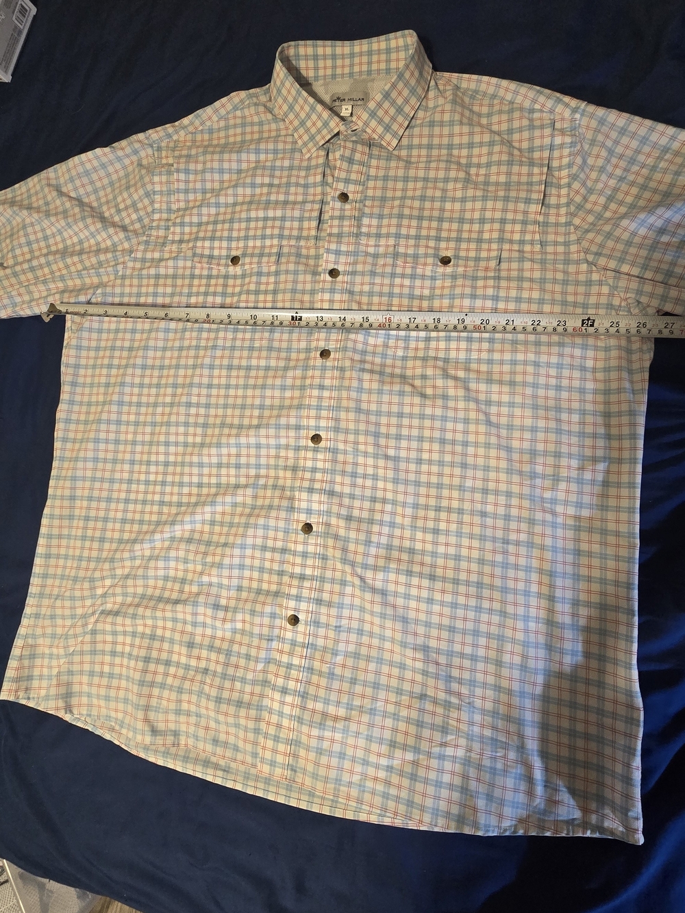 Peter Millar Light Blue Plaid Short-Sleeve Button-Up Shirt XL